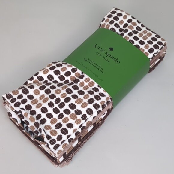 Kate Spade Kitchen Towel Set 5 Pairs Printed Dish Towels Coffee Plaid Chevron - Picture 12 of 12